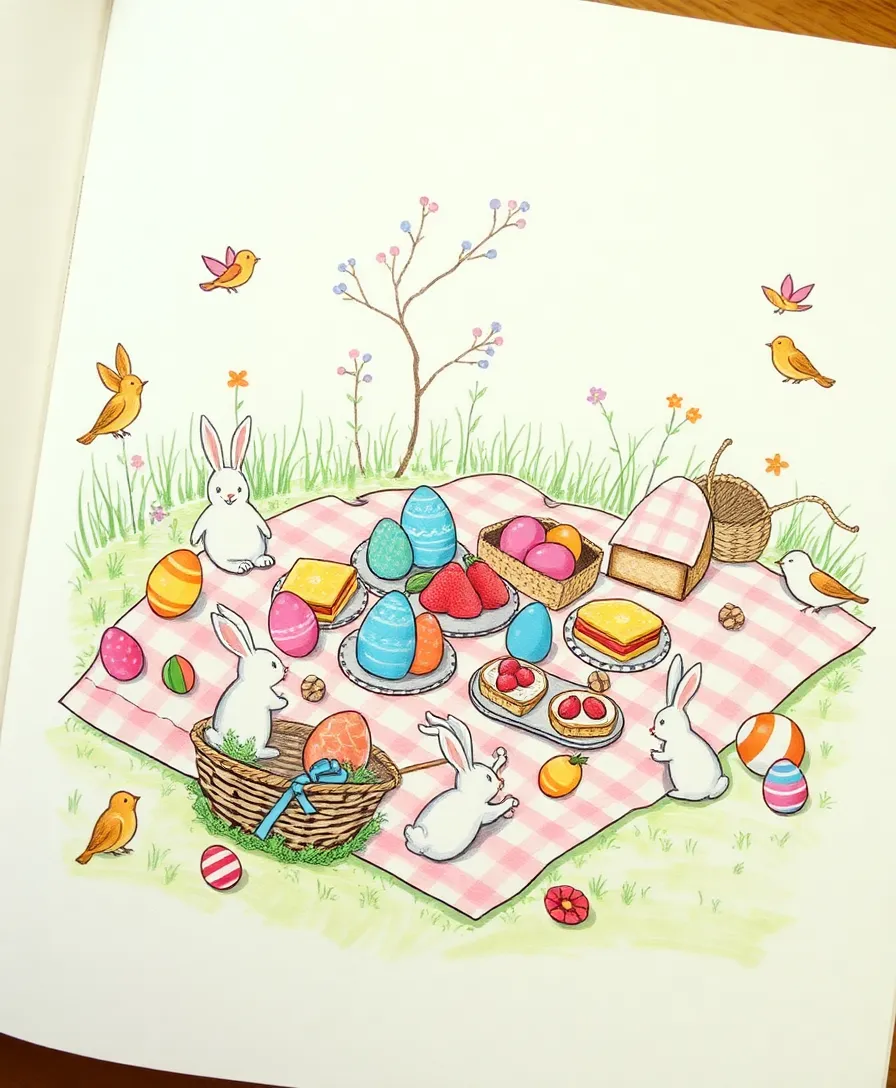 21 Easter Doodle Ideas for Your Sketchbook That Will Blow Your Mind! 17 21 Easter Doodle Ideas for Your Sketchbook That Will Blow Your Mind! - 14. Easter Picnic Scene