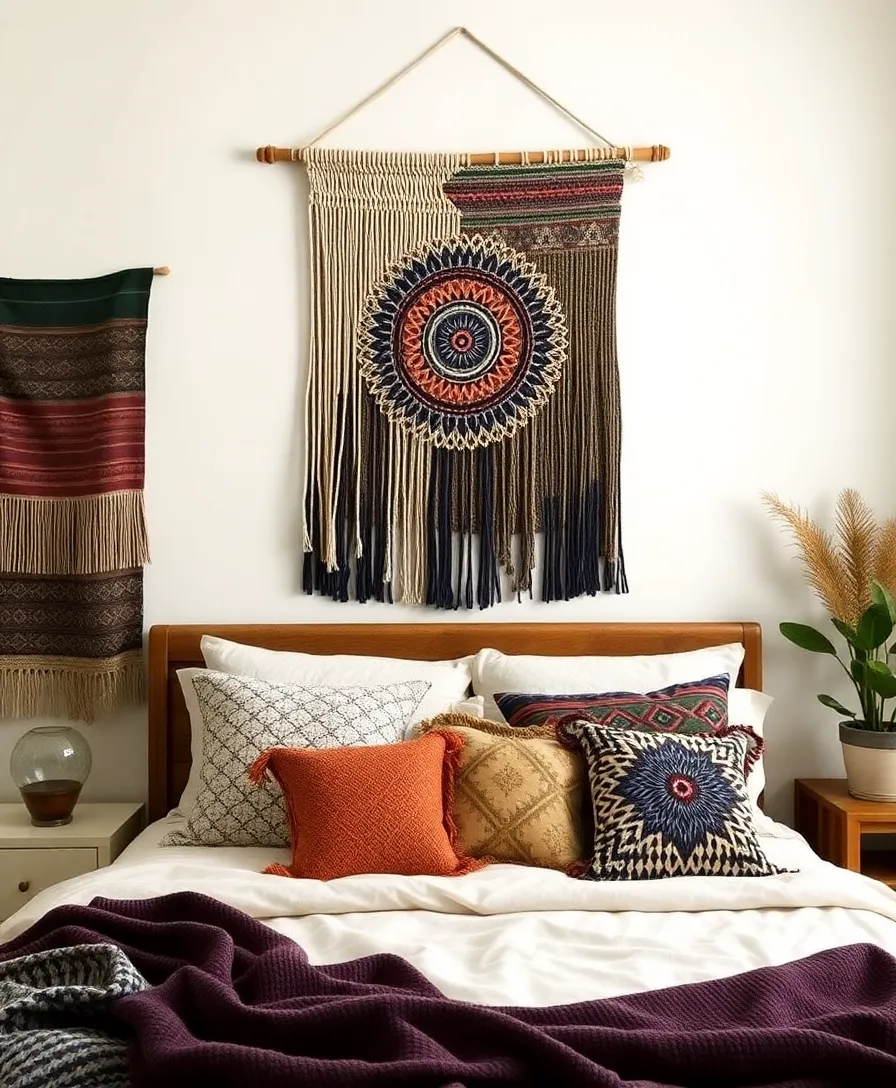 21 Eclectic Boho Bedroom Ideas That'll Make You Want to Redecorate Right Now! 15 21 Eclectic Boho Bedroom Ideas That'll Make You Want to Redecorate Right Now! - 12. Textured Wall Hangings