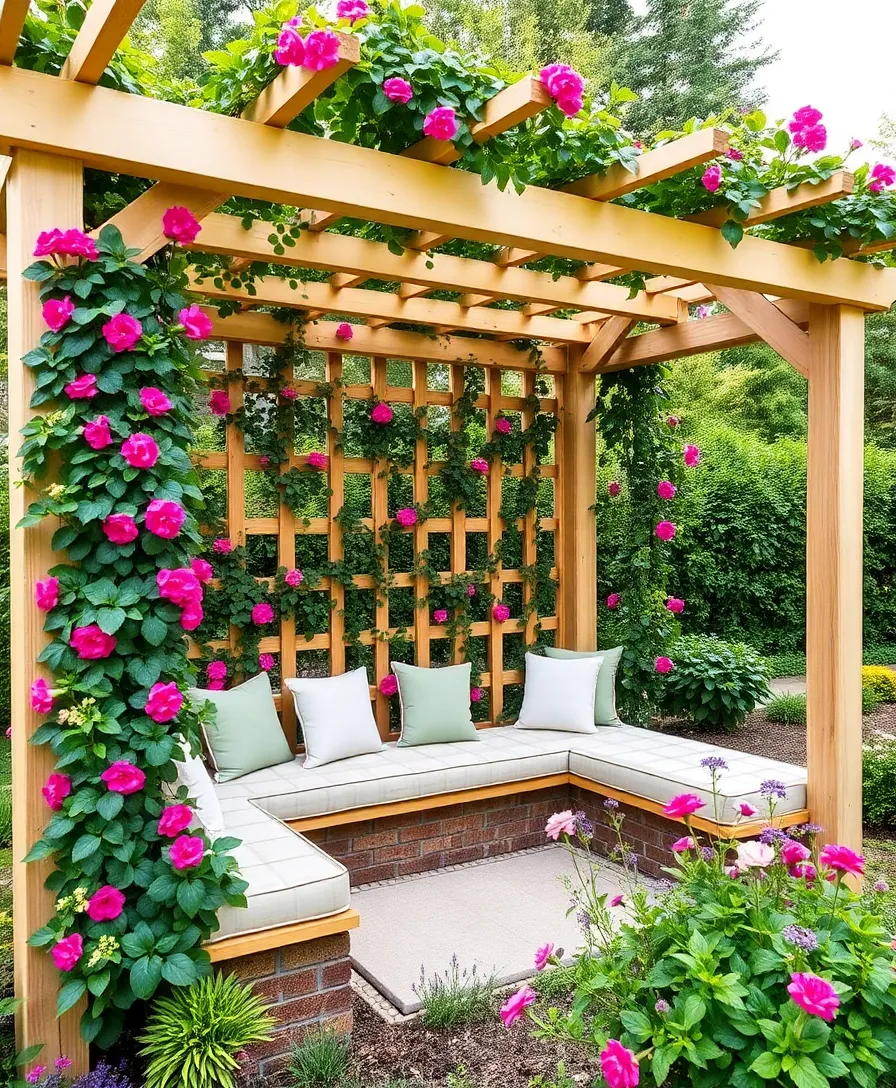 21 Garden Trellis Ideas That'll Transform Your Outdoor Space 17 21 Garden Trellis Ideas That'll Transform Your Outdoor Space (You Won't Believe #15!) - 14. Trellis with Built-in Seating
