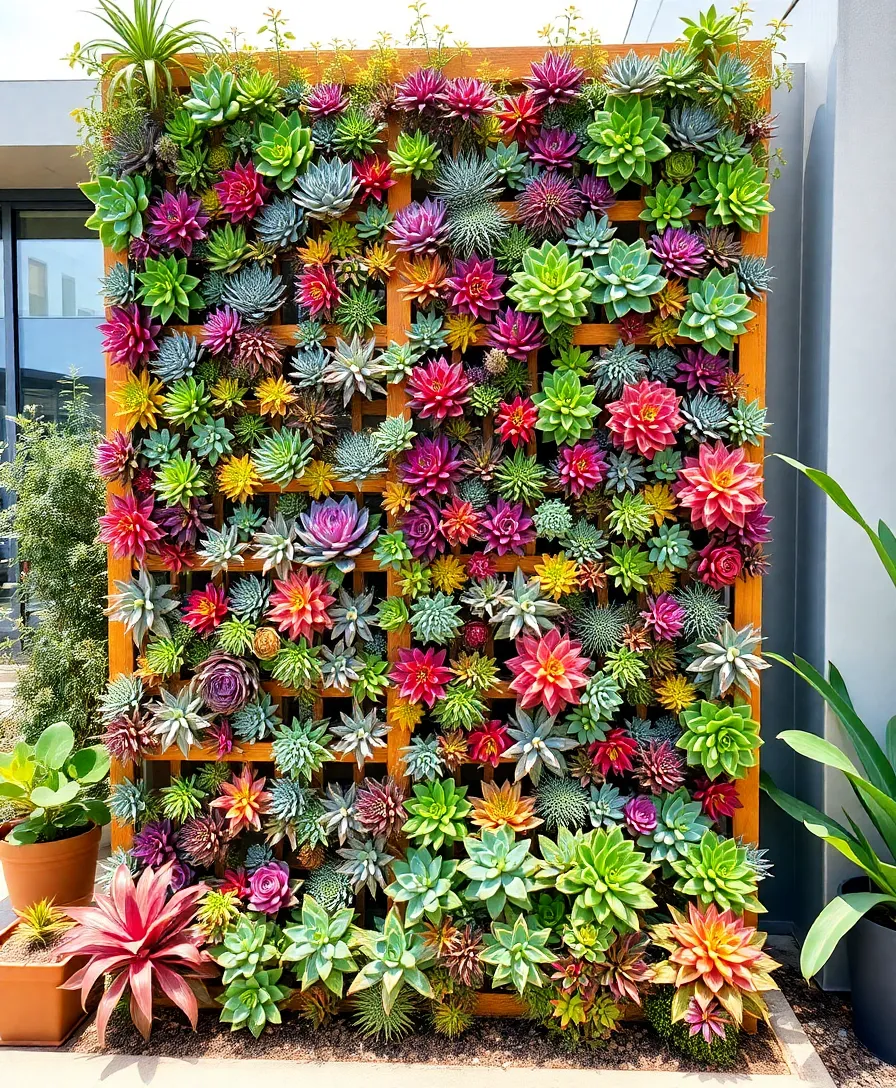 21 Garden Trellis Ideas That'll Transform Your Outdoor Space 18 21 Garden Trellis Ideas That'll Transform Your Outdoor Space (You Won't Believe #15!) - 15. Vertical Trellis Wall with Succulents