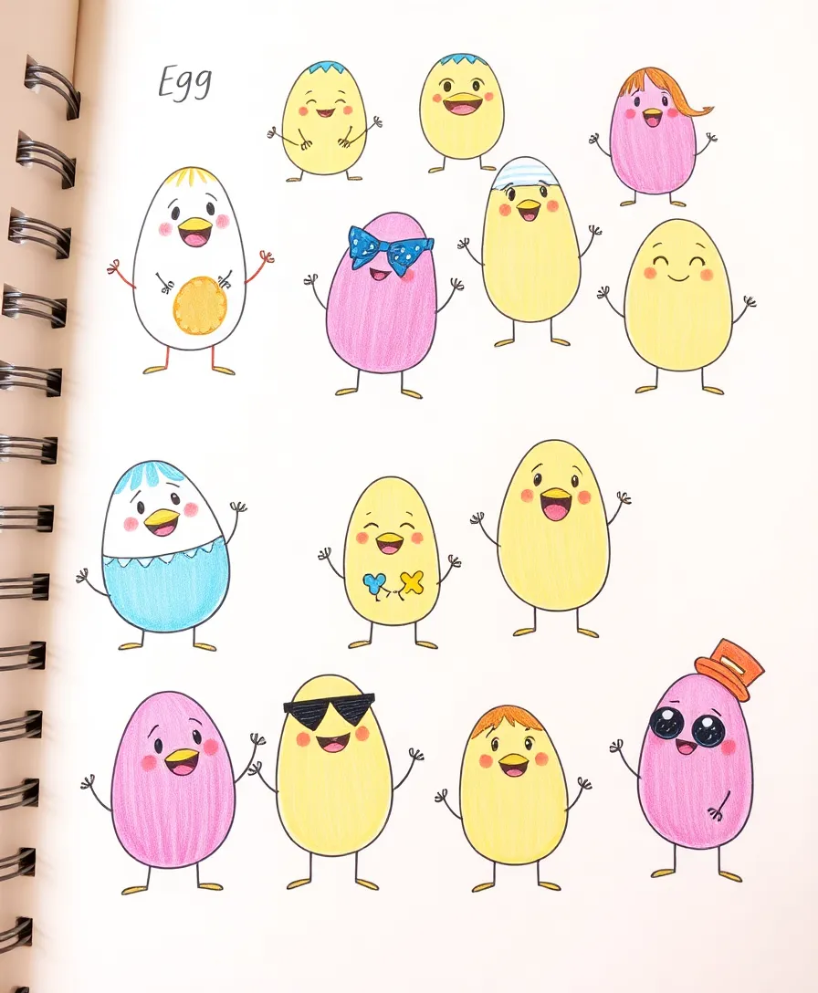 21 Easter Doodle Ideas for Your Sketchbook That Will Blow Your Mind! 23 21 Easter Doodle Ideas for Your Sketchbook That Will Blow Your Mind! - 20. Playful Egg Characters