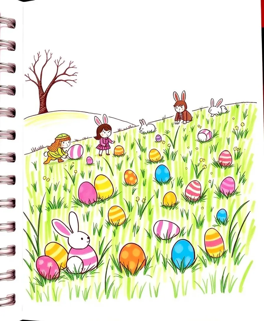 21 Easter Doodle Ideas for Your Sketchbook That Will Blow Your Mind! 18 21 Easter Doodle Ideas for Your Sketchbook That Will Blow Your Mind! - 15. Egg Hunt Adventure