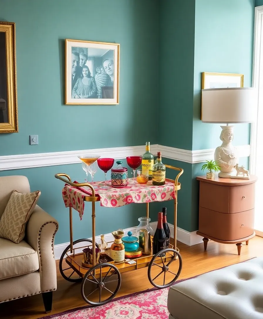 21 Vintage Maximalism Decor Ideas That'll Leave You Breathless 17 21 Vintage Maximalism Decor Ideas That'll Leave You Breathless (You Won't Believe #15!) - 14. Vintage Bar Carts