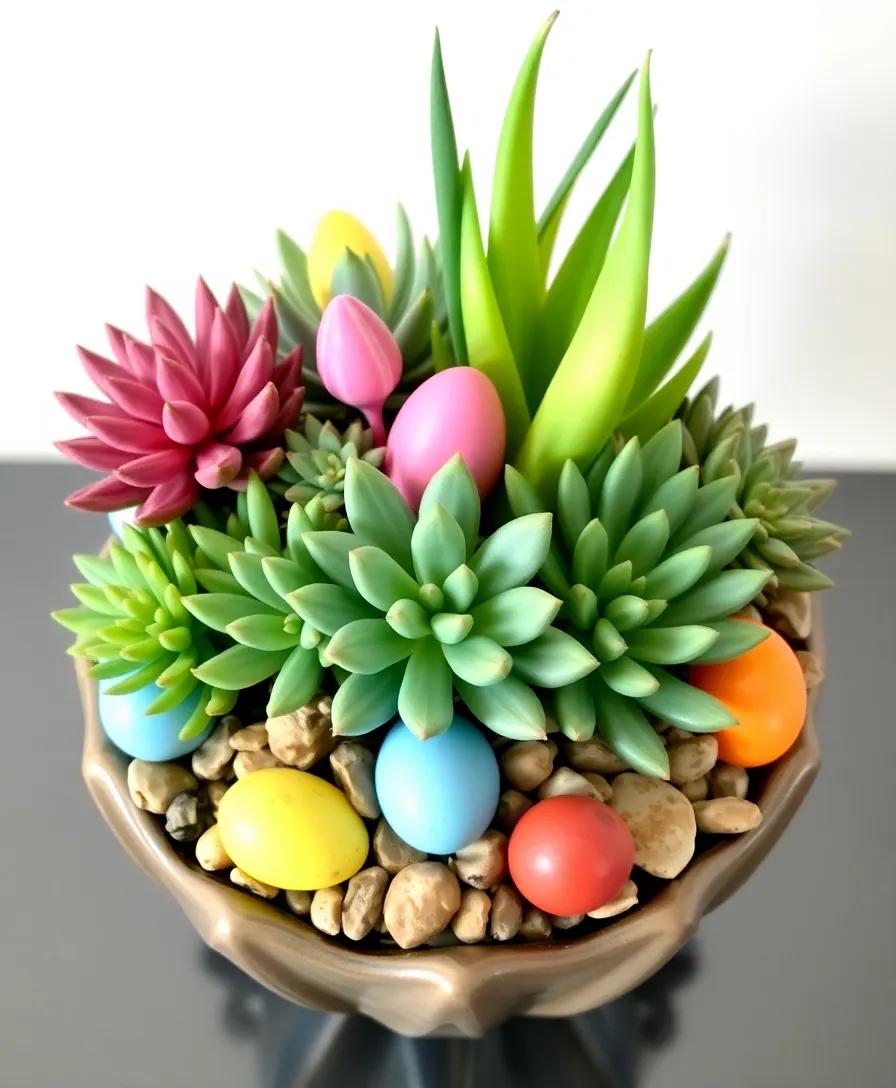 21 Eye-Catching Easter Centerpieces to Wow Your Guests (Don't Miss #6!) 19 21 Eye-Catching Easter Centerpieces to Wow Your Guests (Don't Miss #6!) - 16. Festive Succulents