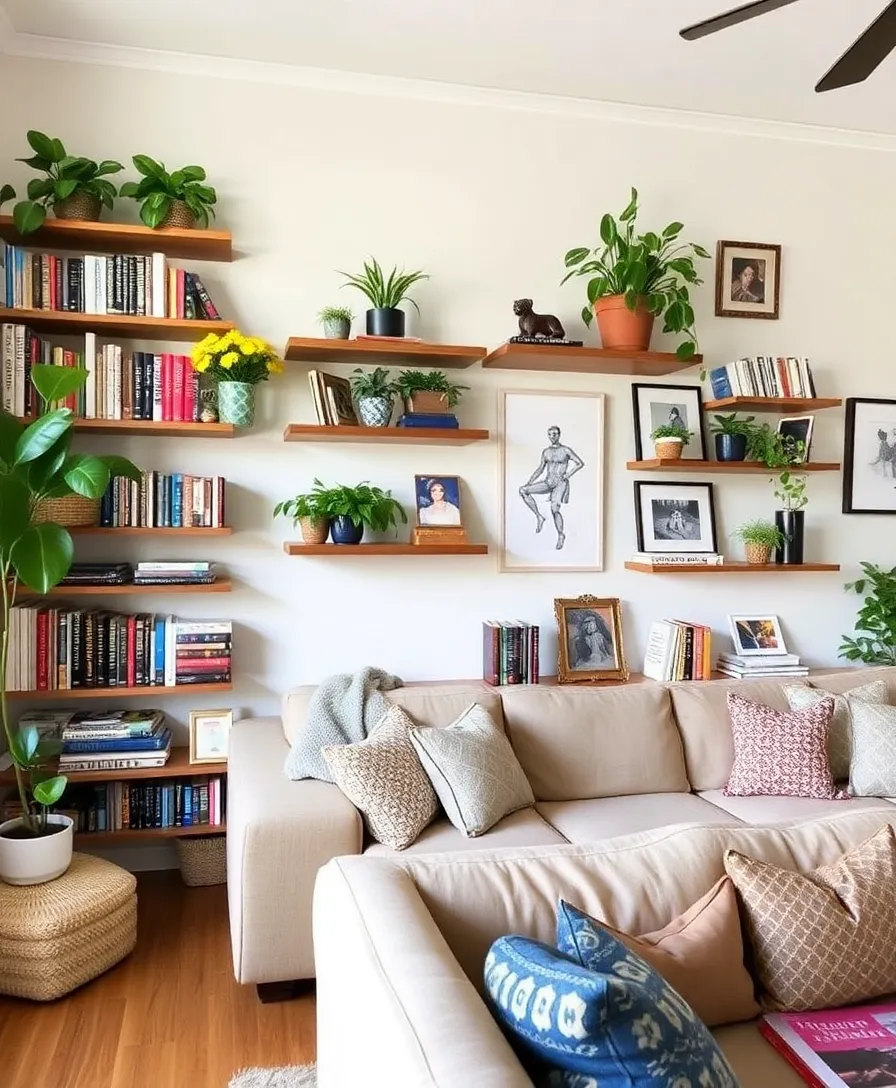 21 Cozy Eclectic Living Room Ideas That'll Make You Want to Curl Up with a Book! 22 21 Cozy Eclectic Living Room Ideas That'll Make You Want to Curl Up with a Book! - 17. Open Shelving