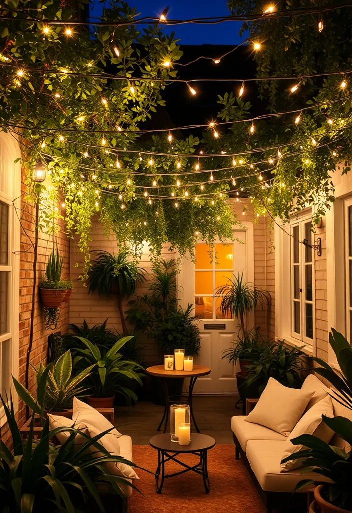 21 Courtyard Garden Ideas That Will Transform Your Small Space into a Lush Paradise! 13 21 Courtyard Garden Ideas That Will Transform Your Small Space into a Lush Paradise! - 10. Fairy Lights: Magical Evenings