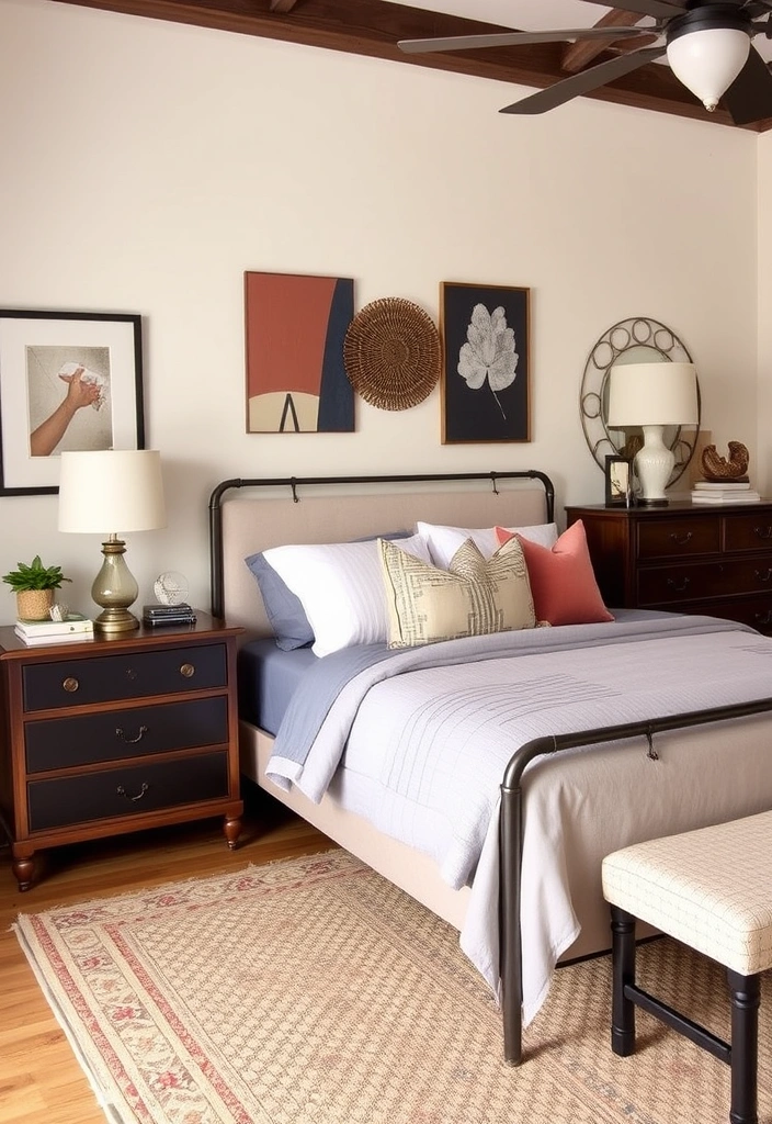 21 Moody Eclectic Bedroom Ideas That Will Transform Your Space into a Cozy Sanctuary! 11 21 Moody Eclectic Bedroom Ideas That Will Transform Your Space into a Cozy Sanctuary! - 8. Eclectic Furniture Mix