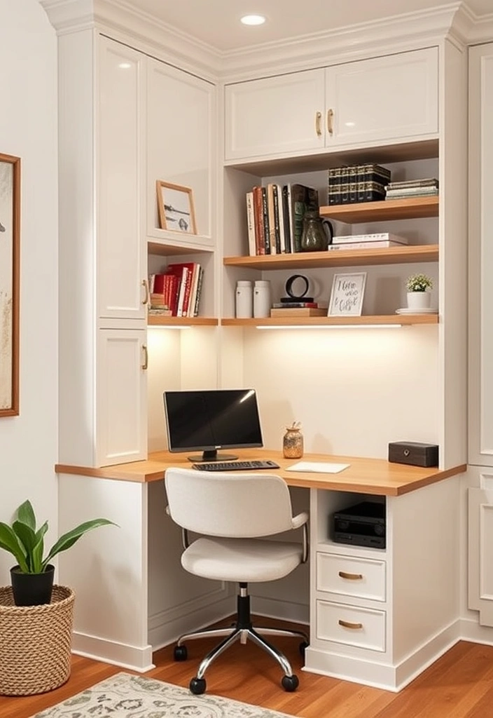 21 Stunning Home Office Built-Ins with Desk Designs That Will Transform Your Workspace! 19 21 Stunning Home Office Built-Ins with Desk Designs That Will Transform Your Workspace! - 16. Cozy Corner: Built-Ins for Small Spaces