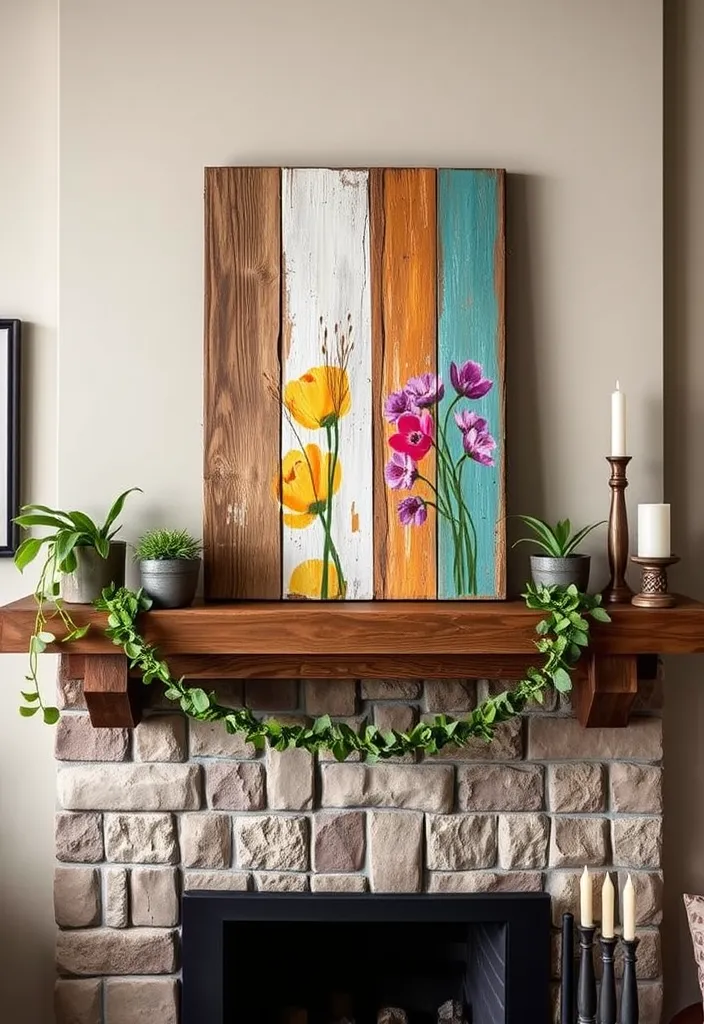 21 Spring Mantel Decorating Ideas That’ll Freshen Up Your Home 21 21 Spring Mantel Decorating Ideas That’ll Freshen Up Your Home (You Won't Believe #14!) - 18. Mixed Media Art