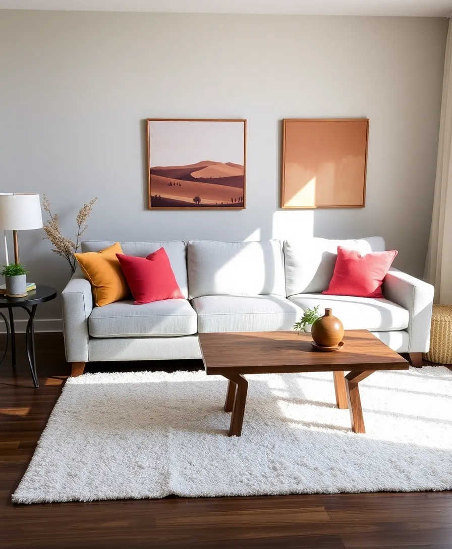 21 Cosy Living Room Ideas in Warm Colours That Will Melt Your Heart! - 16. Combining Warm Tones with Cool Neutrals
