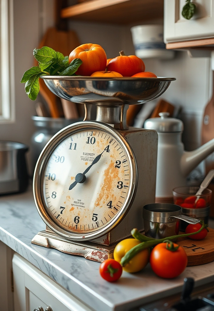21 Small Kitchen Counter Decor Ideas That'll Transform Your Space 18 21 Small Kitchen Counter Decor Ideas That'll Transform Your Space (You Won't Believe #15!) - 15. Vintage Scale (You Won't Believe This!)