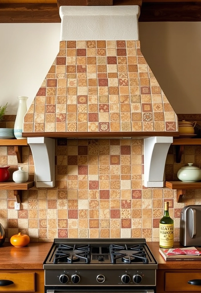 21 Rustic Kitchen Hood Designs to Give Your Home a Cozy Vibe 13 21 Rustic Kitchen Hood Designs to Give Your Home a Cozy Vibe (You'll Love #11!) - 10. Rustic Tile Hood