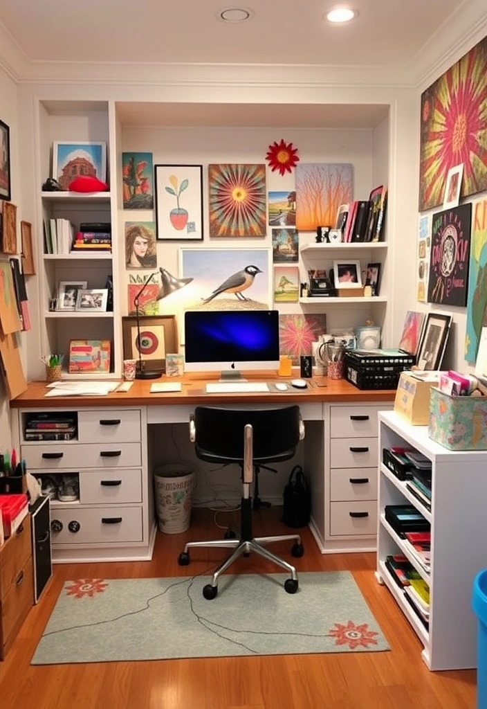21 Stunning Home Office Built-Ins with Desk Designs That Will Transform Your Workspace! 22 21 Stunning Home Office Built-Ins with Desk Designs That Will Transform Your Workspace! - 19. Artistic Expression: Built-Ins for Creative Souls