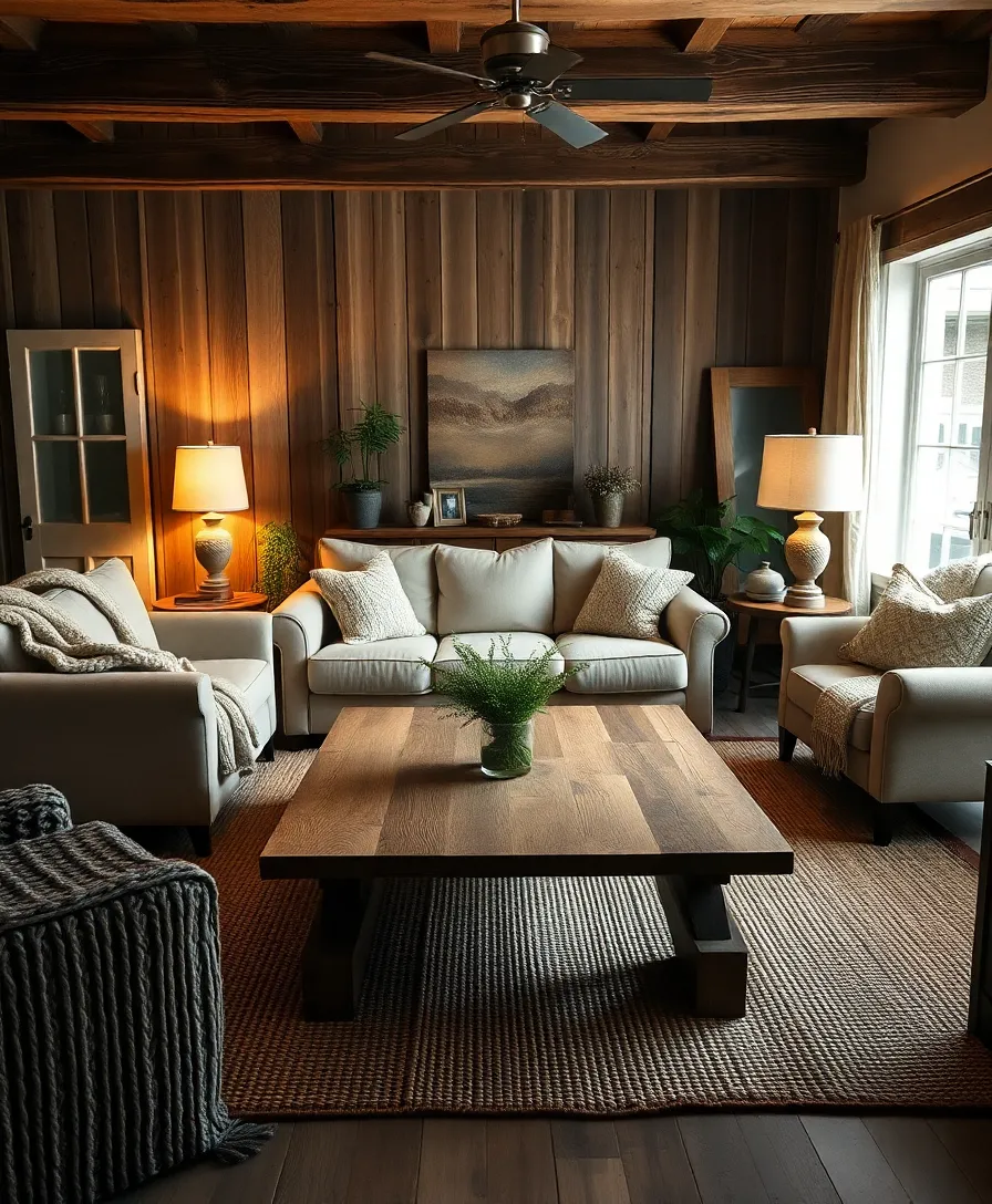 21 Cosy Living Room Ideas in Warm Colours That Will Melt Your Heart! - 9. Rustic Charm with Warm Textures