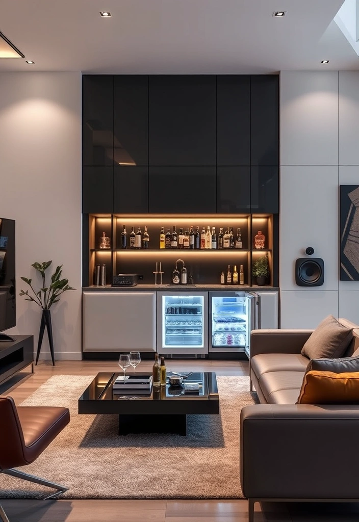 21 Built-In Bar in Living Room Design 14 21 Built-In Bar in Living Room Design - 13. Tech-Integrated Bar