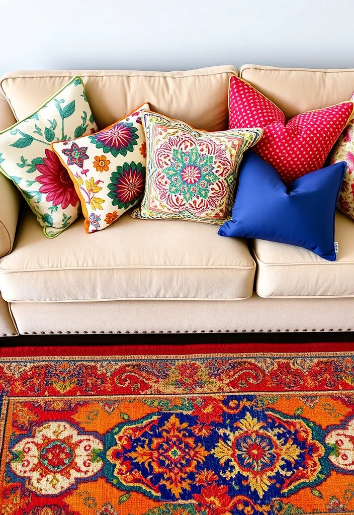 21 Colorful Home Decor Ideas to Brighten Up Your Living Room 7 21 Colorful Home Decor Ideas to Brighten Up Your Living Room (You Won't Believe #11!) - 3. Playful Throw Pillows