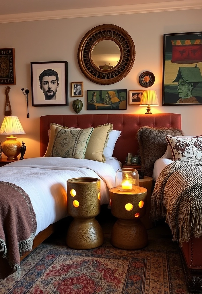 21 Moody Eclectic Bedroom Ideas That Will Transform Your Space into a Cozy Sanctuary! 23 21 Moody Eclectic Bedroom Ideas That Will Transform Your Space into a Cozy Sanctuary! - 20. Artistic Bedside Tables