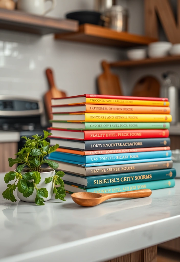 21 Small Kitchen Counter Decor Ideas That'll Transform Your Space 12 21 Small Kitchen Counter Decor Ideas That'll Transform Your Space (You Won't Believe #15!) - 9. Eye-catching Cookbooks