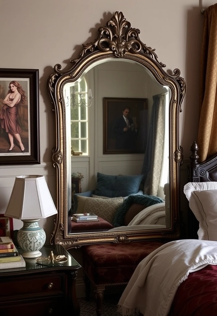 21 Moody Eclectic Bedroom Ideas That Will Transform Your Space into a Cozy Sanctuary! 16 21 Moody Eclectic Bedroom Ideas That Will Transform Your Space into a Cozy Sanctuary! - 13. Vintage Mirrors