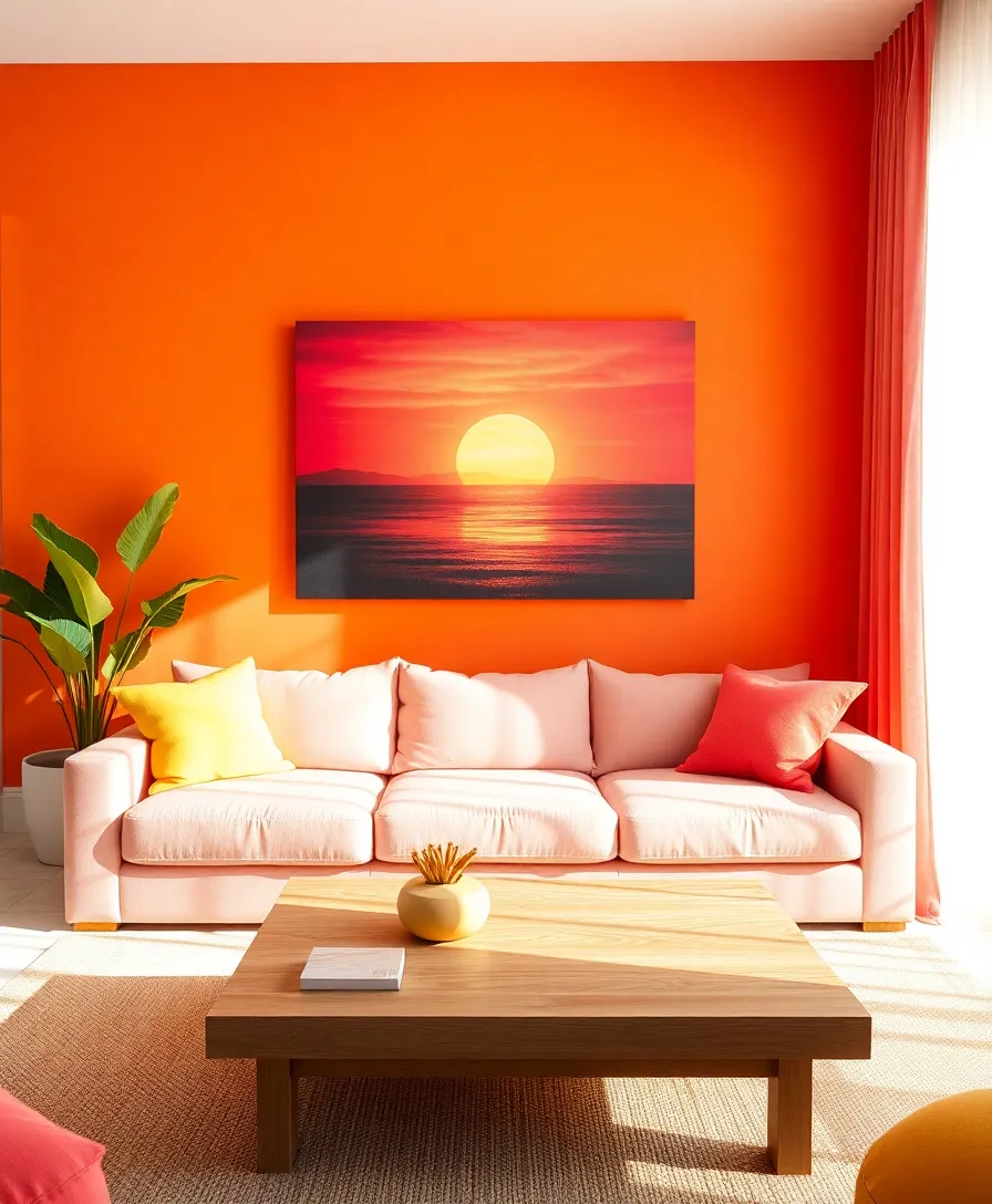 21 Cosy Living Room Ideas in Warm Colours That Will Melt Your Heart! - 10. Vibrant Sunset Hues
