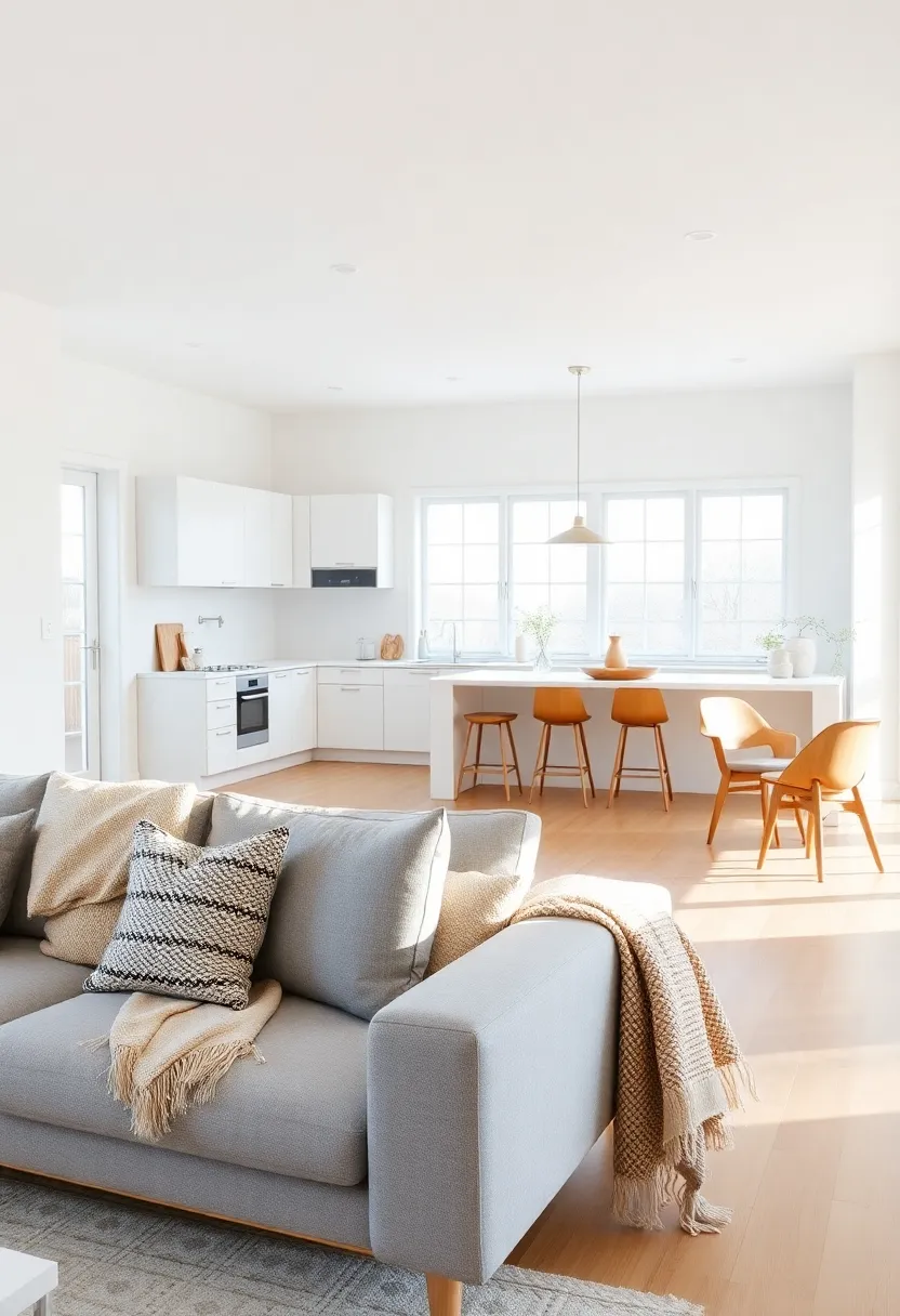 21 Living Room and Kitchen Together Ideas 12 21 Stunning Living Room and Kitchen Combinations - 9. Scandinavian Simplicity