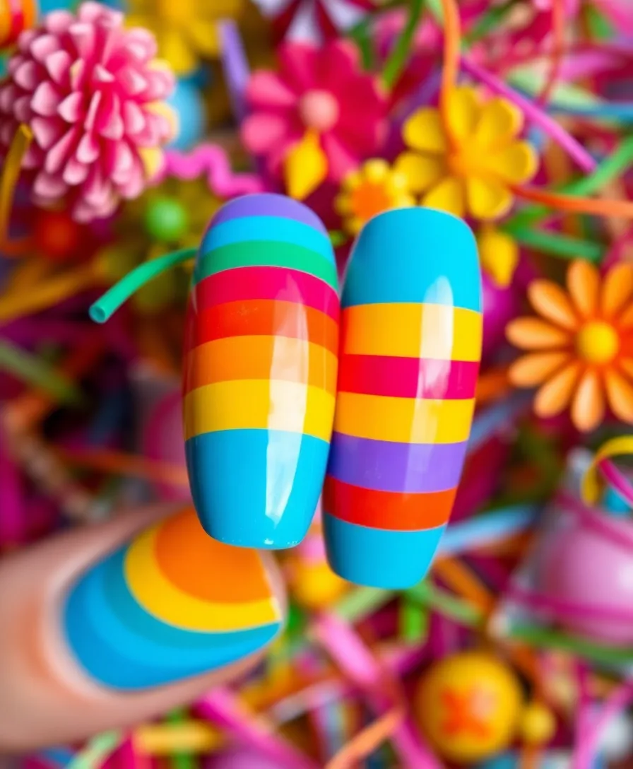 21 Easter Nail Designs That Will Make You the Star of the Egg Hunt! 20 21 Easter Nail Designs That Will Make You the Star of the Egg Hunt! - 17. Bright and Bold Stripes