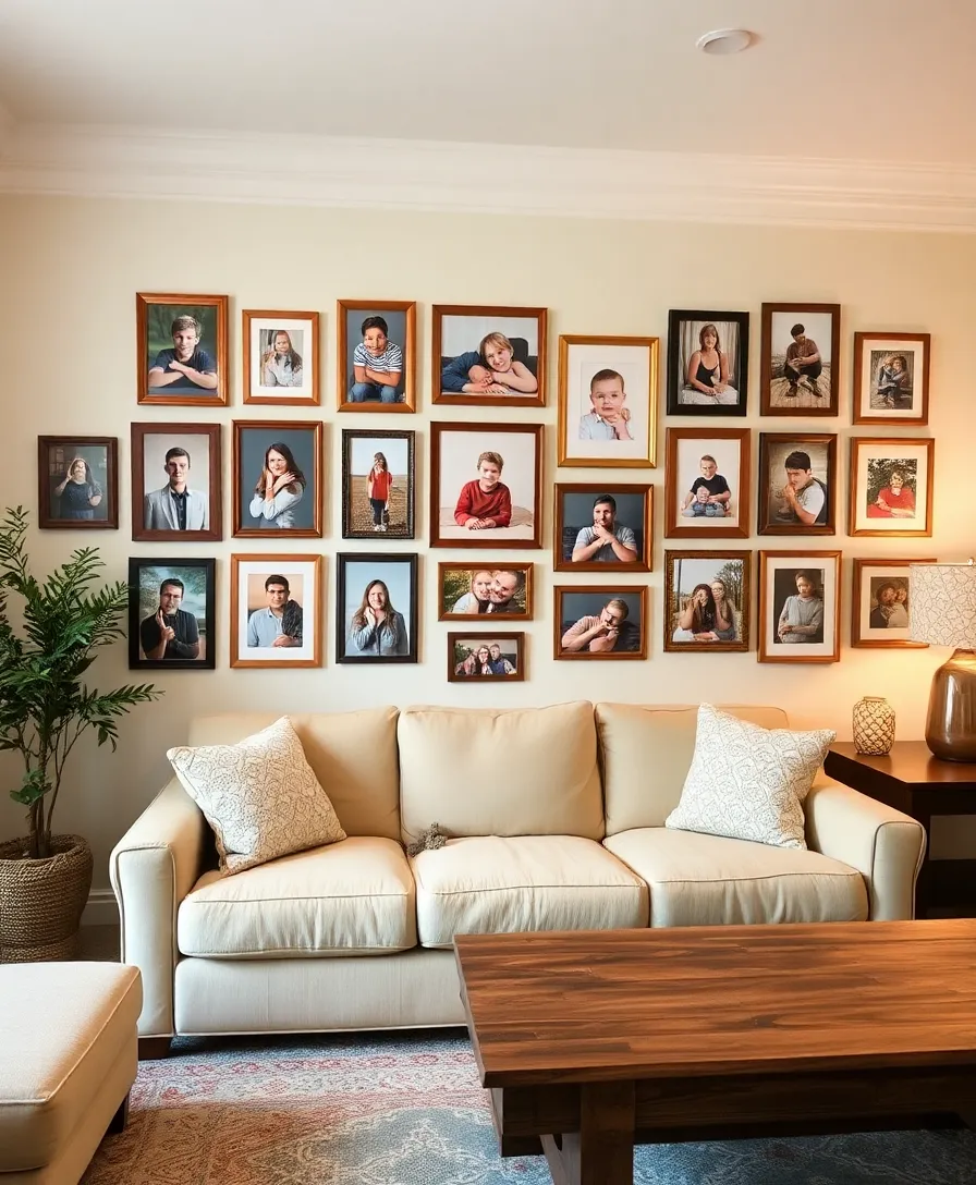 21 Cosy Living Room Ideas in Warm Colours That Will Melt Your Heart! - 21. Personal Touches with Family Photos
