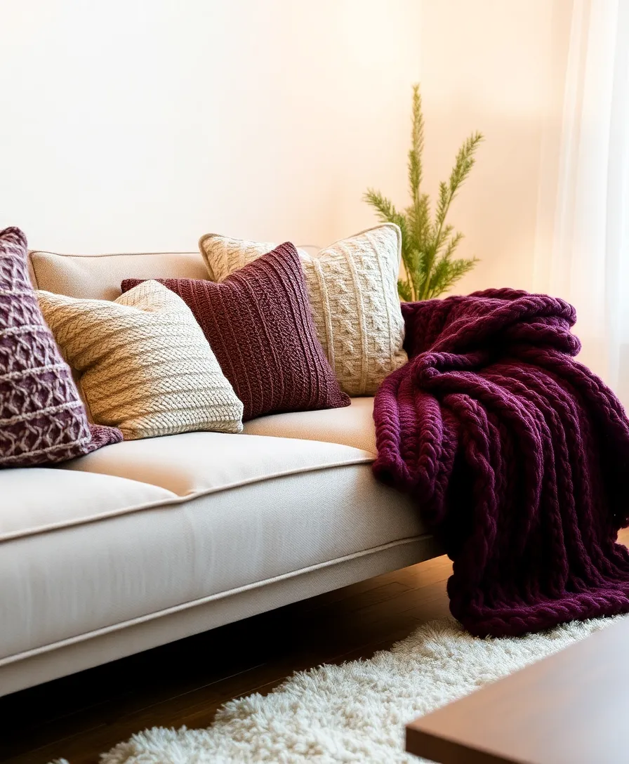 21 Cosy Living Room Ideas in Warm Colours That Will Melt Your Heart! - 12. Warm Textured Pillows and Throws