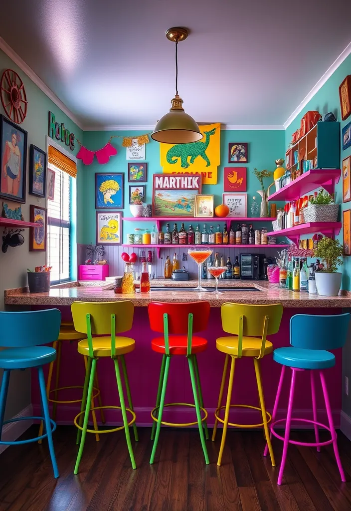 21 Trendy Luxury Home Bar Designs for the Ultimate Sophistication! 13 21 Trendy Luxury Home Bar Designs for the Ultimate Sophistication! - 10. Colorful and Playful