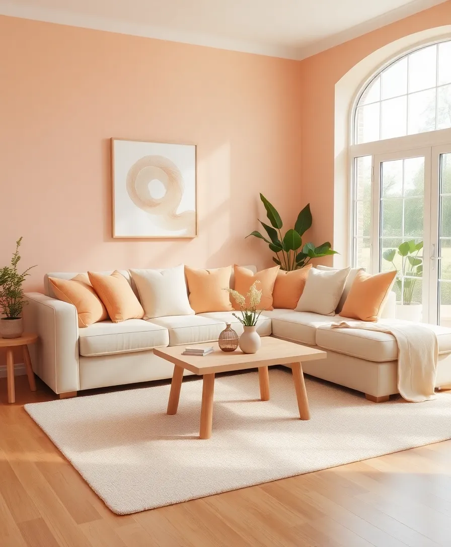 21 Cosy Living Room Ideas in Warm Colours That Will Melt Your Heart! - 18. Soft Peach and Cream Palette