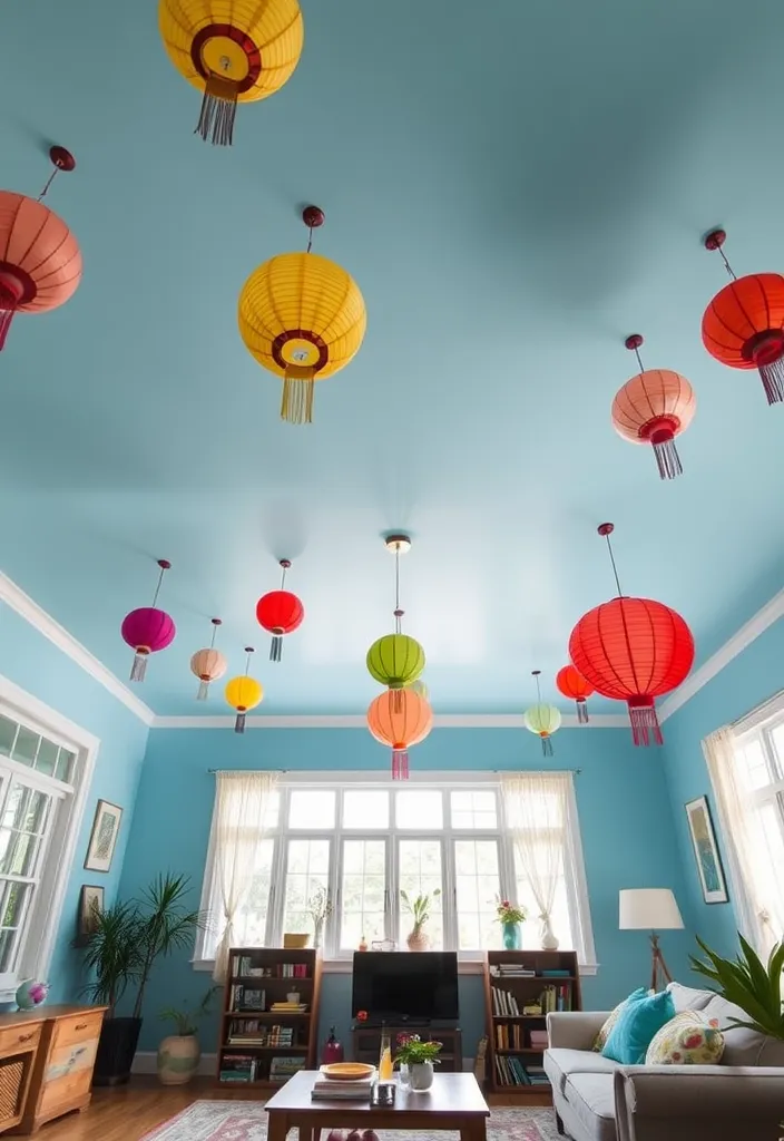 21 Colorful Home Decor Ideas to Brighten Up Your Living Room 23 21 Colorful Home Decor Ideas to Brighten Up Your Living Room (You Won't Believe #11!) - 19. Fun Ceiling Decor