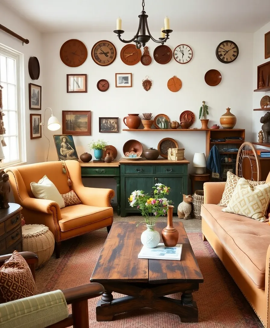 21 Cosy Living Room Ideas in Warm Colours That Will Melt Your Heart! - 17. Vintage Finds in Warm Tones