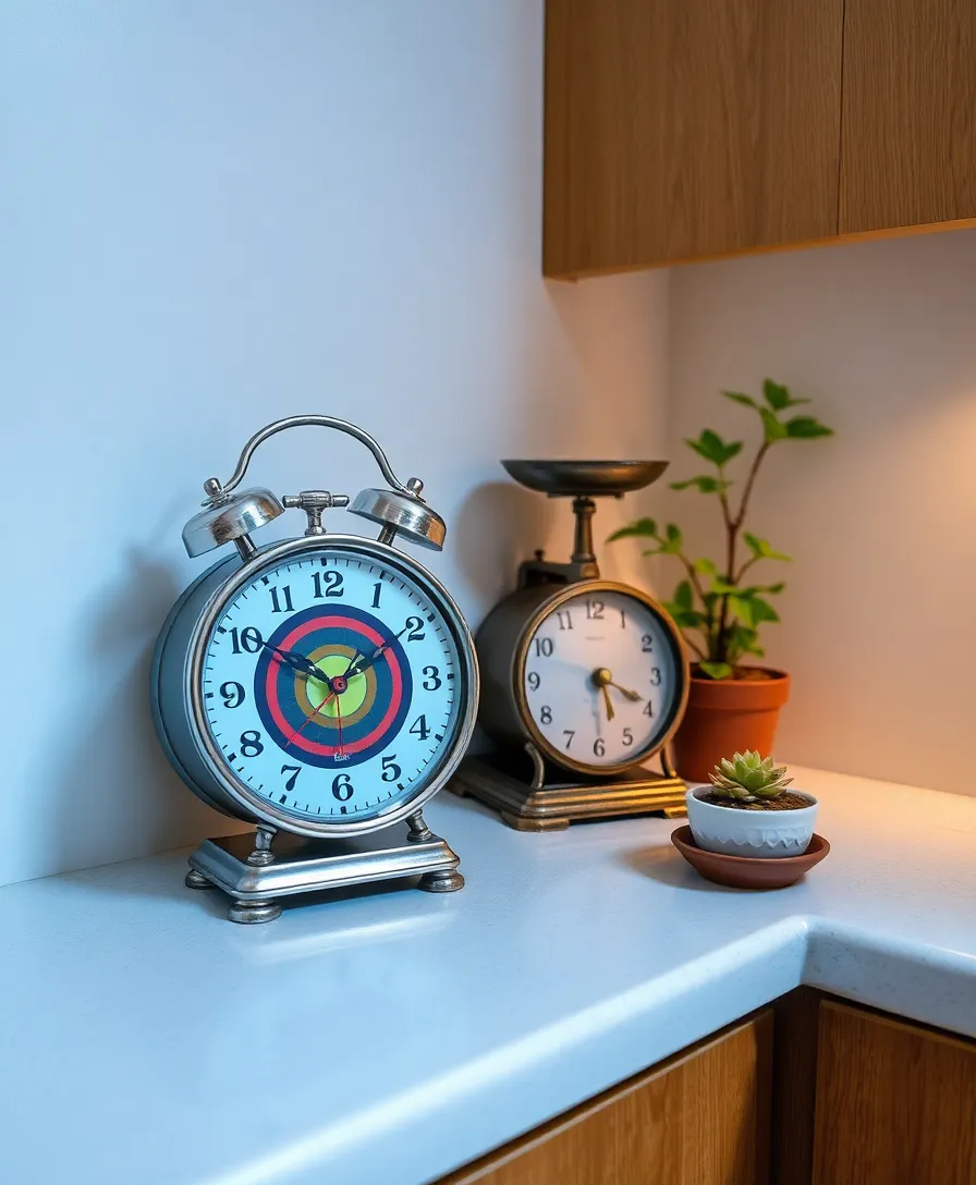 19 Vintage Corner Countertop Decor Inspirations That Will Take You Back in Time! 12 19 Vintage Corner Countertop Decor Inspirations That Will Take You Back in Time! - 8. Retro Clock Feature