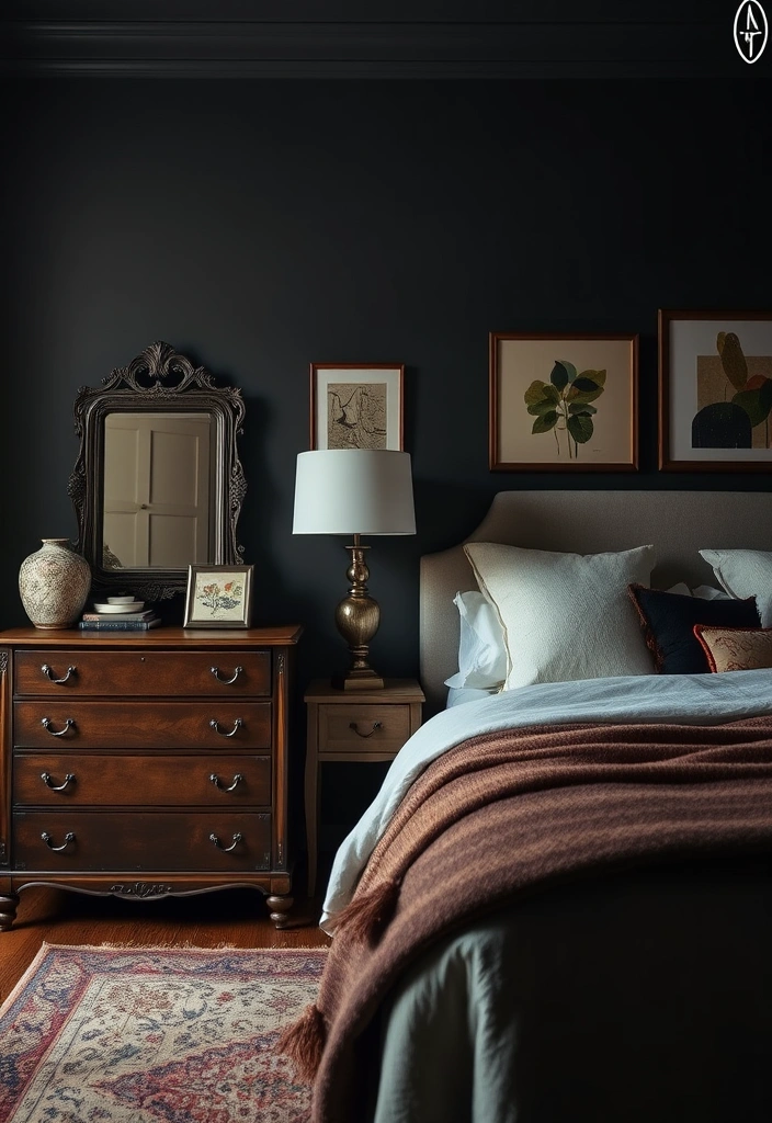 21 Moody Eclectic Bedroom Ideas That Will Transform Your Space into a Cozy Sanctuary! 6 21 Moody Eclectic Bedroom Ideas That Will Transform Your Space into a Cozy Sanctuary! - 3. Vintage Finds and Modern Touches