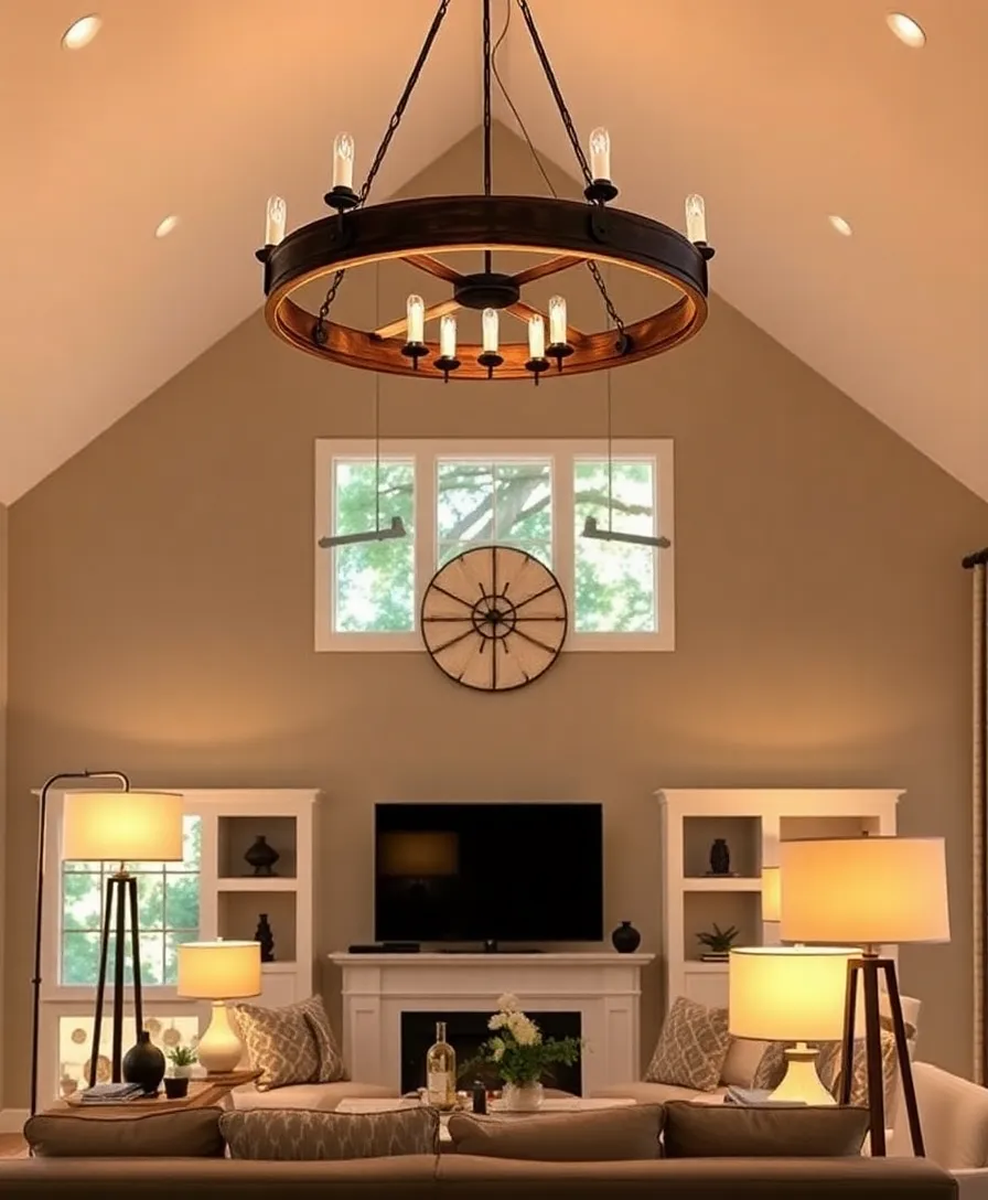 21 Cozy Modern Farmhouse Living Room Ideas That Will Make You Feel Right at Home! 9 21 Cozy Modern Farmhouse Living Room Ideas That Will Make You Feel Right at Home! - 5. Layered Lighting