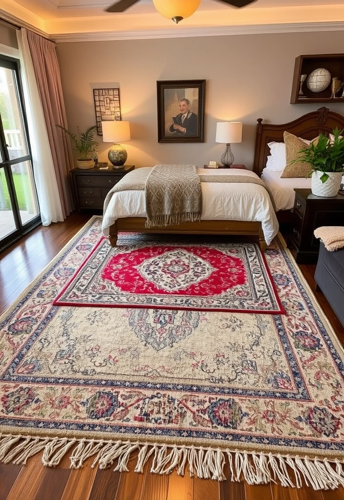 21 Moody Eclectic Bedroom Ideas That Will Transform Your Space into a Cozy Sanctuary! 19 21 Moody Eclectic Bedroom Ideas That Will Transform Your Space into a Cozy Sanctuary! - 16. Layered Rugs