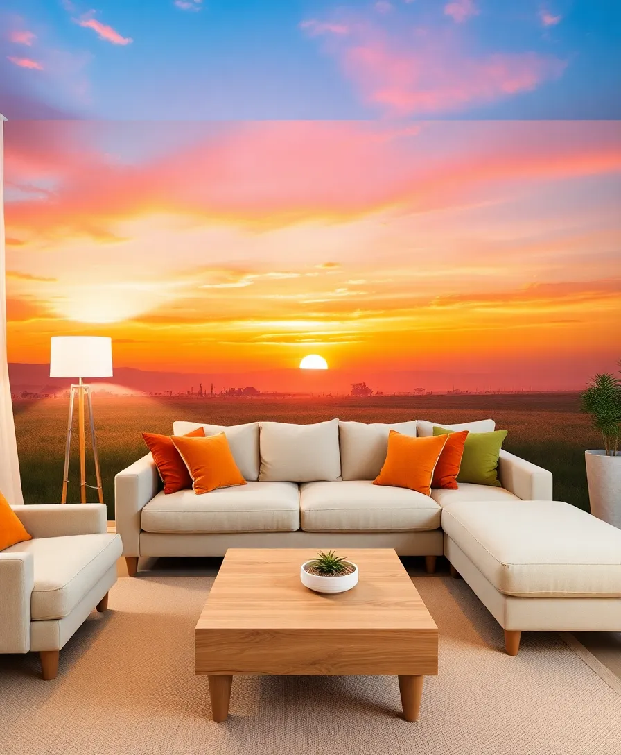 21 Cosy Living Room Ideas in Warm Colours That Will Melt Your Heart! - 14. Artistic Wall Murals in Warm Tones