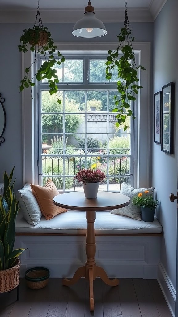 17 Gorgeous Cottage Core Dining Room Ideas For Your Home 5 Cozy dining nook with window seat and plants