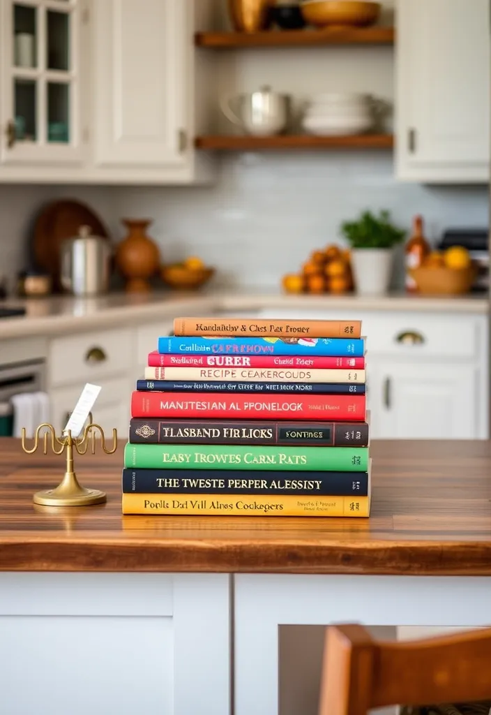 21 Kitchen Island Countertop Decor Ideas to Inspire Your Next Project! 17 21 Kitchen Island Countertop Decor Ideas to Inspire Your Next Project! - 14. Stylish Cookbooks Display