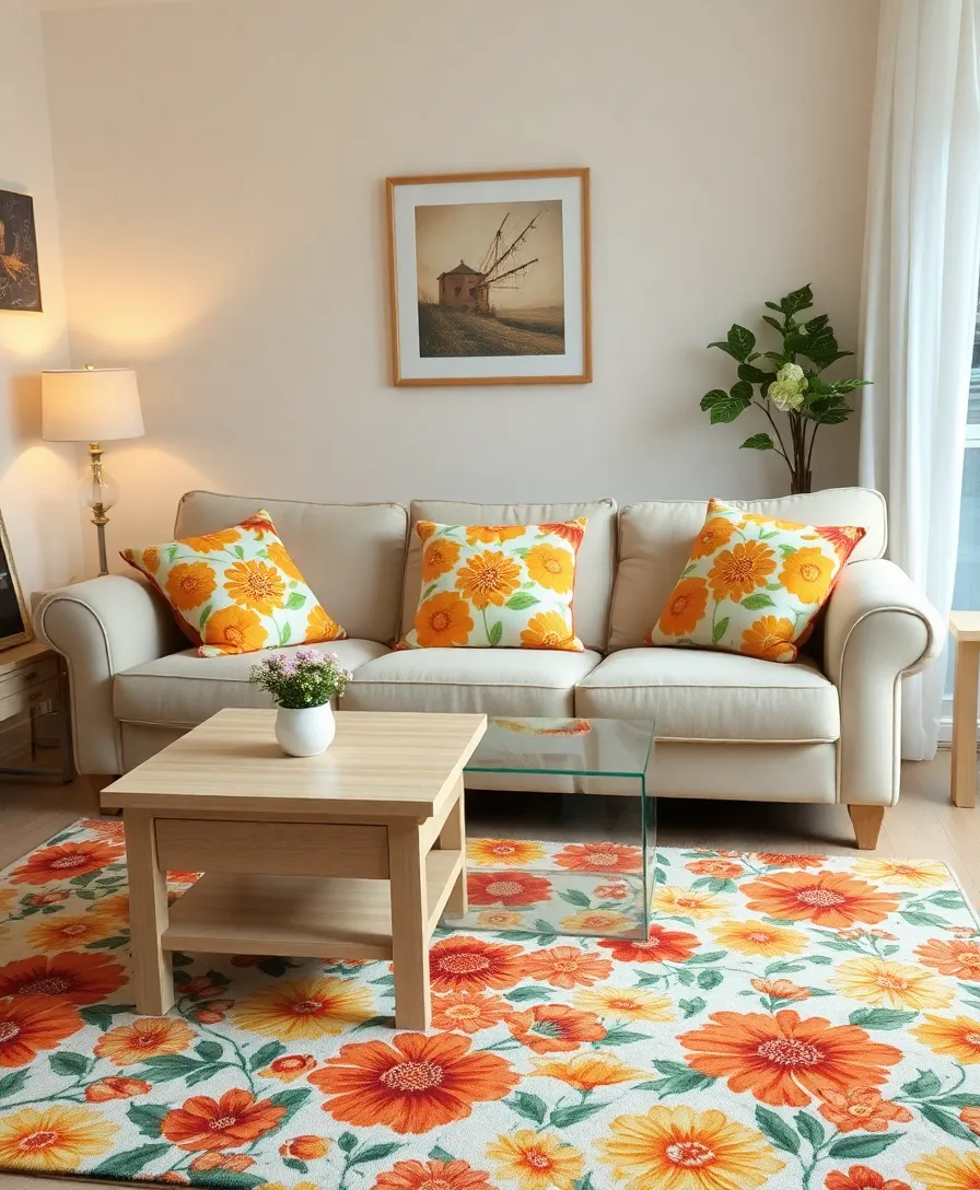 21 Cosy Living Room Ideas in Warm Colours That Will Melt Your Heart! - 20. Incorporating Warm Floral Patterns