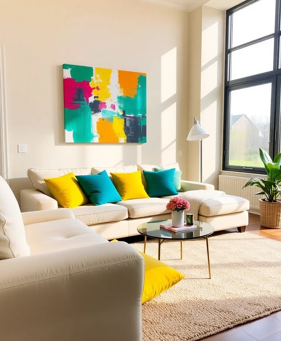 21 Cosy Living Room Ideas in Warm Colours That Will Melt Your Heart! - 8. Warm Neutrals with a Pop of Colour