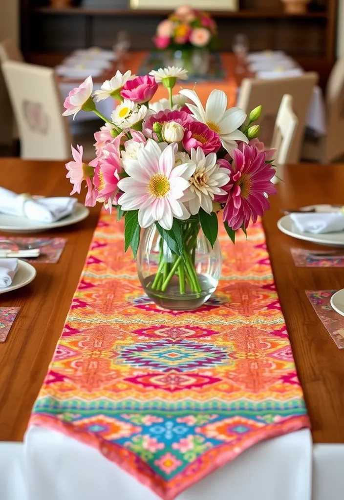 21 Stunning Kitchen Table Centerpiece Ideas You Can DIY for Any Season! 19 21 Stunning Kitchen Table Centerpiece Ideas You Can DIY for Any Season! (Wait Until You See #14!) - 16. Colorful Table Runner with Centerpiece