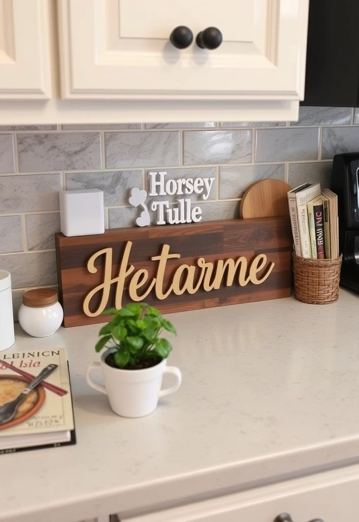 21 Small Kitchen Counter Decor Ideas That'll Transform Your Space 20 21 Small Kitchen Counter Decor Ideas That'll Transform Your Space (You Won't Believe #15!) - 17. Personalized Name Sign