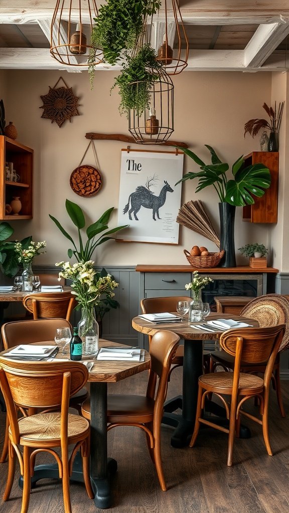 17 Gorgeous Cottage Core Dining Room Ideas For Your Home 15 A cozy cottage core dining room featuring rustic wooden furniture, plants, and natural decor.