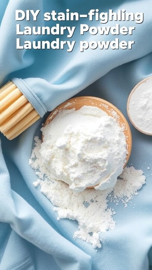 13 Creative Diy Laundry Detergent Powder Ideas To Try 11 A bowl of DIY stain-fighting laundry powder on a light blue fabric.